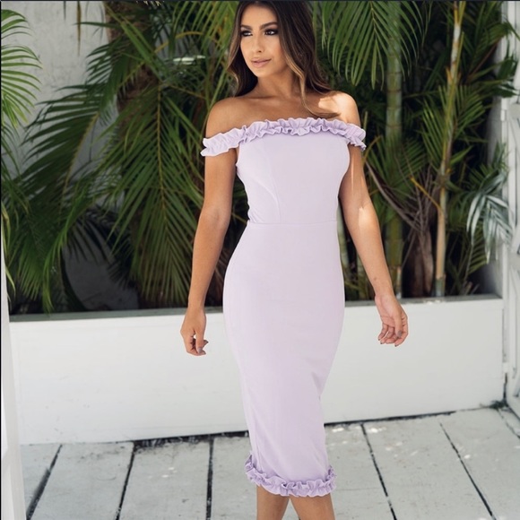 Parisian Works Dresses & Skirts - 3for$30🛍 NEW Lilac Bardot Style Frill Bodycon Midi Dress